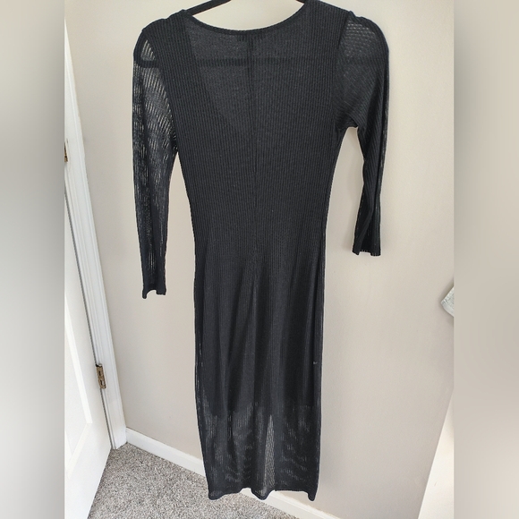 Express XS Black Long Sleeve Dress Sheer Ribbed Button Down - Picture 2 of 4